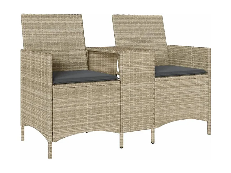 Canapé de jardin 2 places avec table et coussins résine tressée