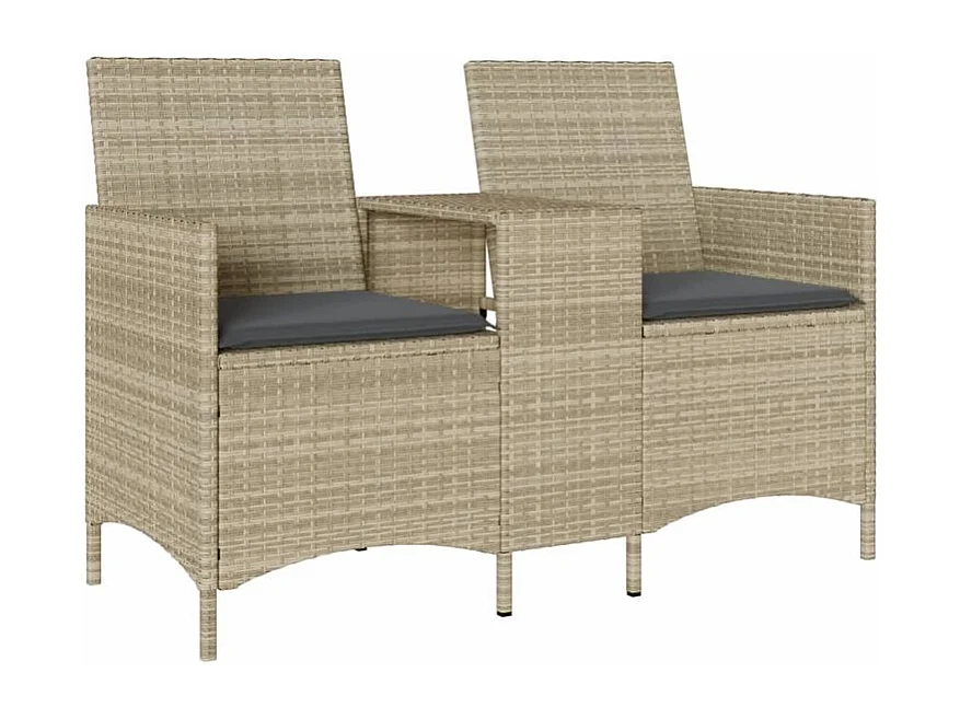 Canapé de jardin 2 places avec table et coussins résine tressée