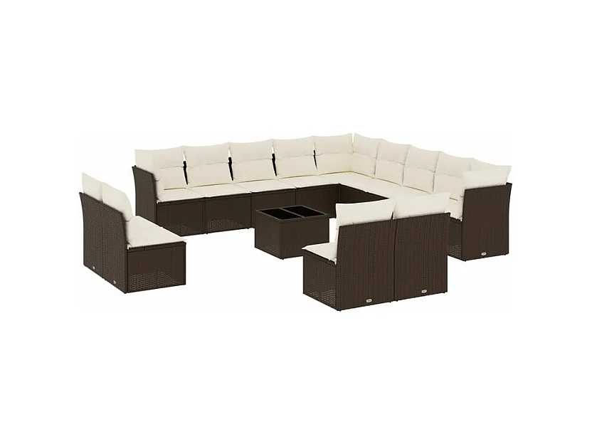 Salon de jardin avec coussins 14 pcs marron résine tressée