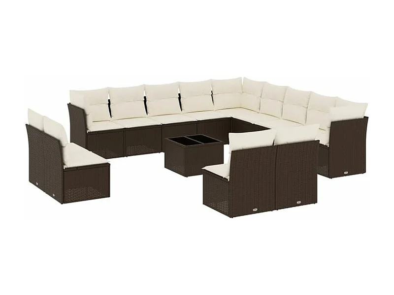 Salon de jardin avec coussins 14 pcs marron résine tressée