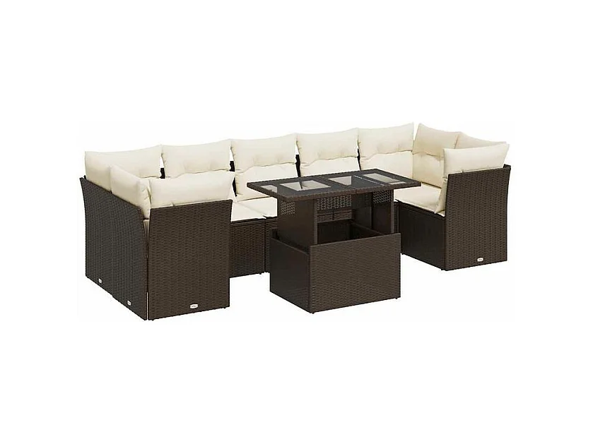 Salon de jardin 8 pcs avec coussins marron résine tressée