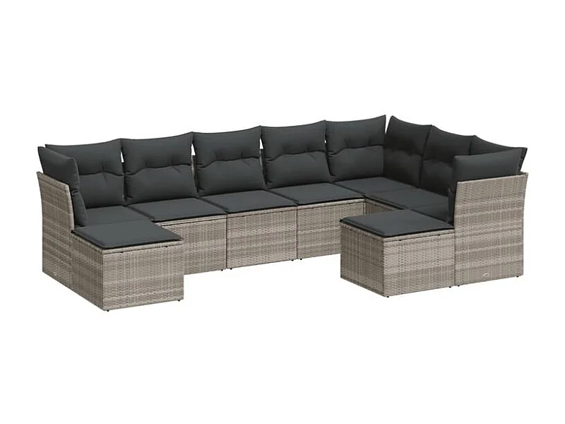Salon de jardin 9 pcs avec coussins gris clair résine tressée