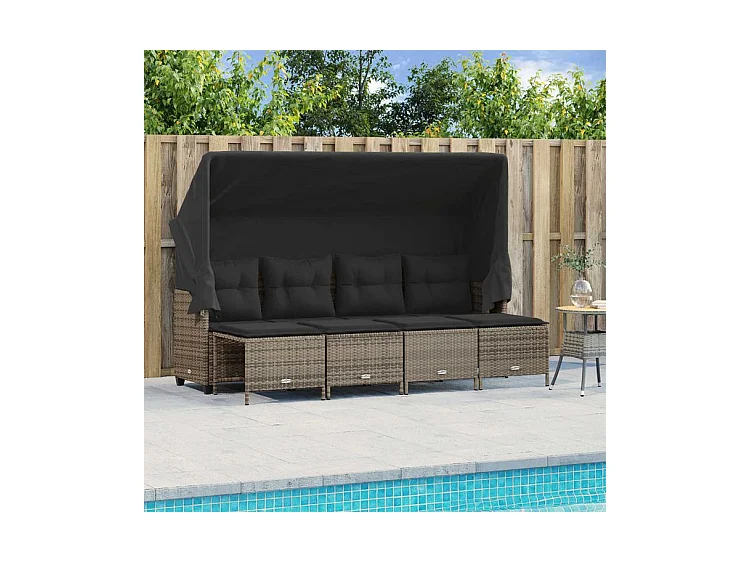 Salon de jardin 5 pcs avec coussins gris résine tressée