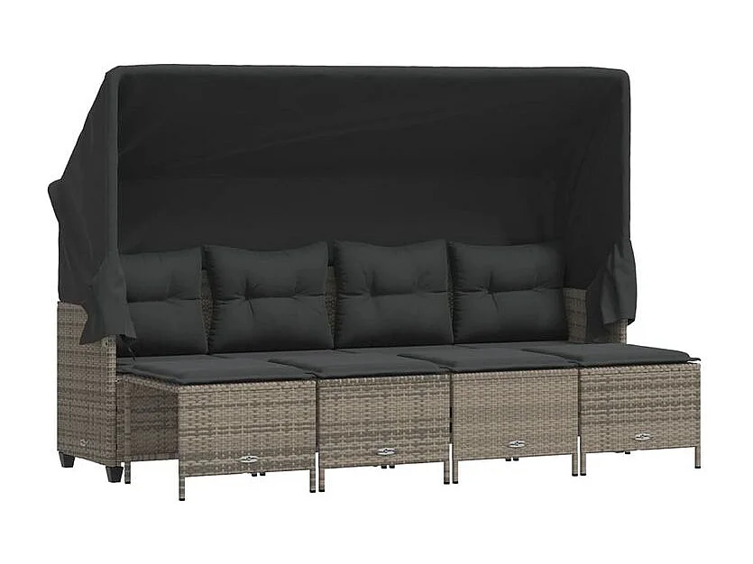 Salon de jardin 5 pcs avec coussins gris résine tressée