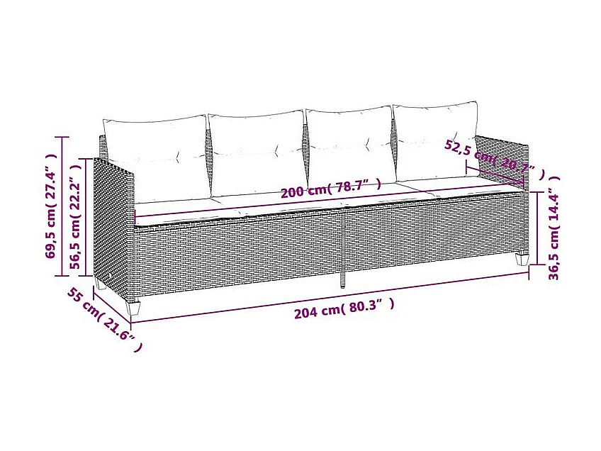 Salon de jardin 5 pcs avec coussins gris clair résine tressée