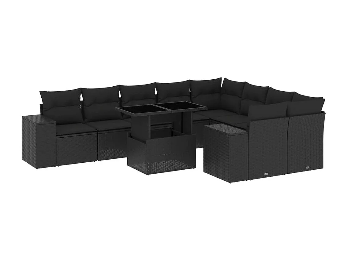 Salon de jardin 10 pcs avec coussins noir résine tressée