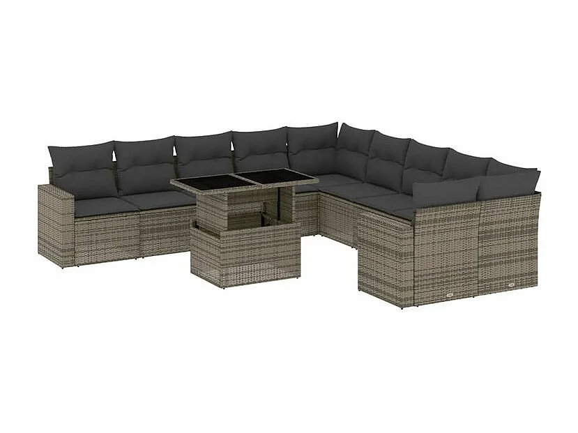 Salon de jardin 11 pcs avec coussins gris résine tressée