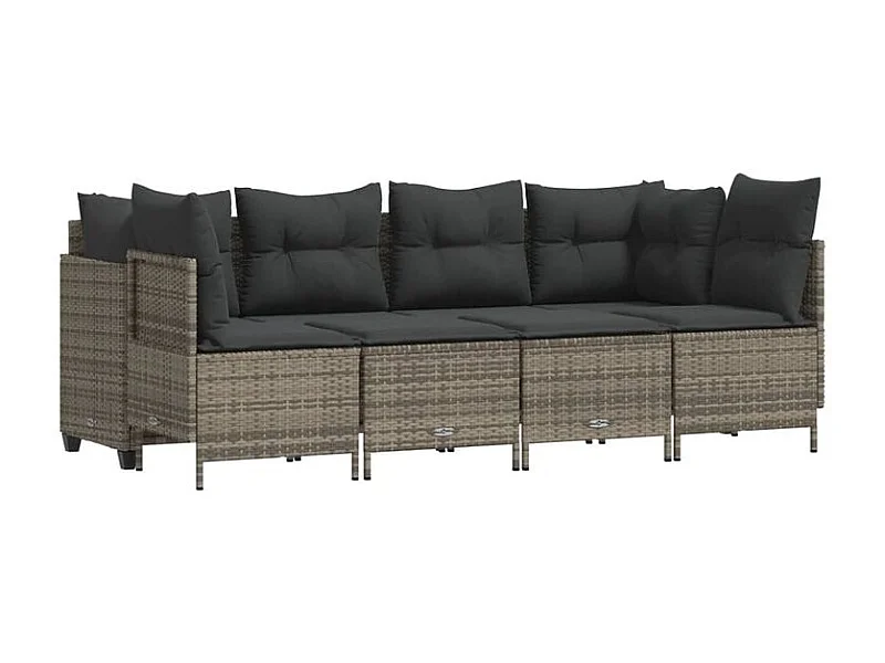 Salon de jardin 5 pcs avec coussins gris résine tressée