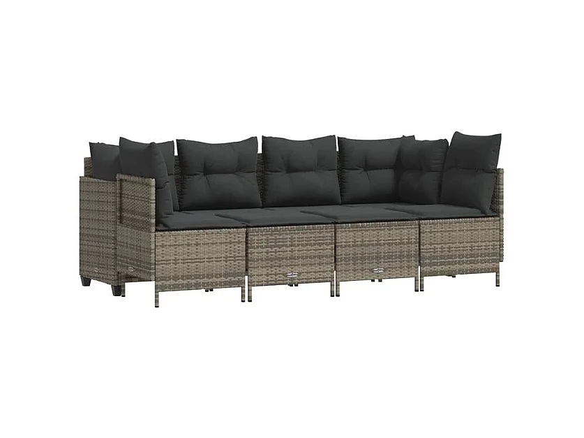 Salon de jardin 5 pcs avec coussins gris résine tressée