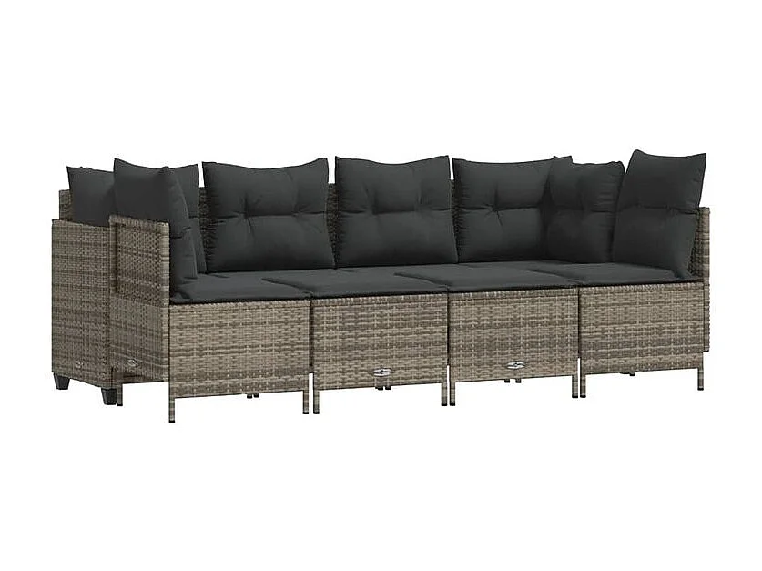 Salon de jardin 5 pcs avec coussins gris résine tressée