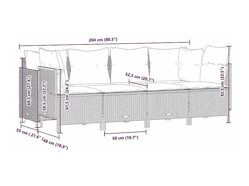 Salon de jardin 5 pcs avec coussins gris résine tressée