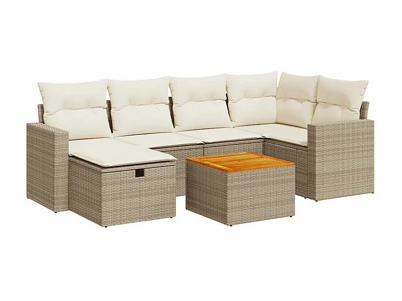 Salon de jardin avec coussins 7 pcs beige résine tressée