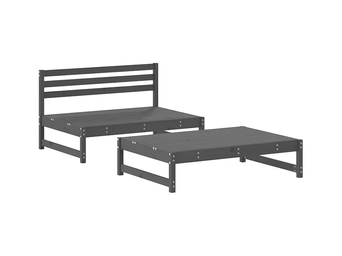 Salon de jardin 2 pcs gris bois massif de pin