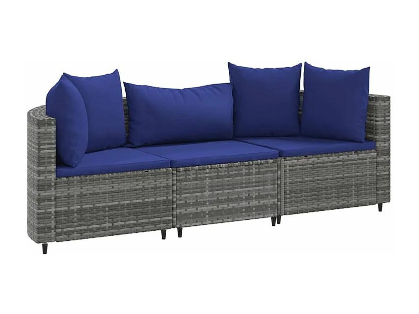 Salon de jardin avec coussins 3 pcs gris résine tressée