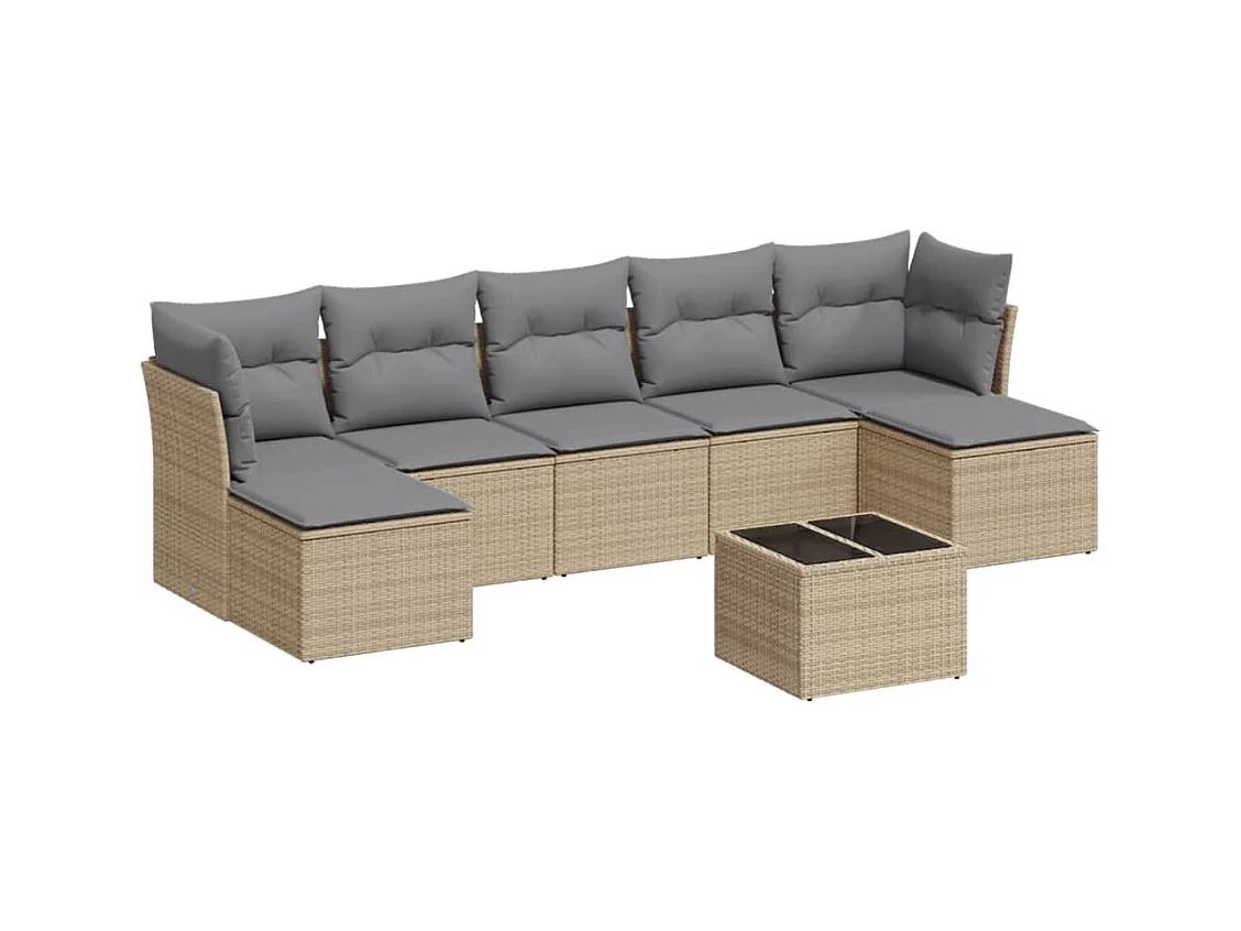 Salon de jardin avec coussins 8 pcs beige résine tressée