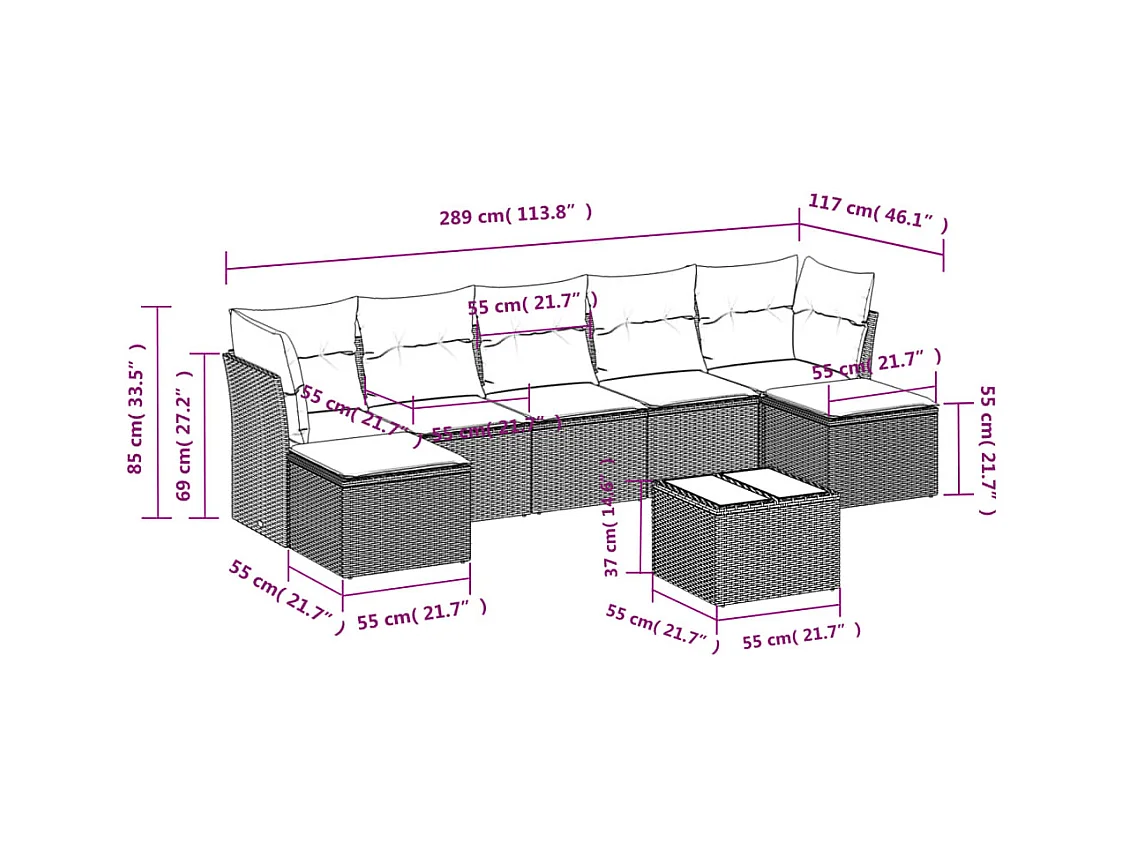 Salon de jardin avec coussins 8 pcs beige résine tressée