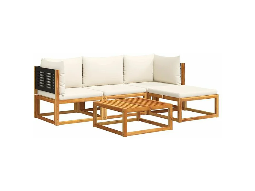 Salon de jardin avec coussins 5 pcs Bois d'acacia solide