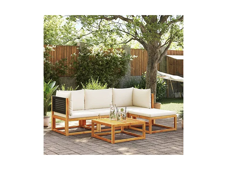 Salon de jardin avec coussins 5 pcs Bois d'acacia solide