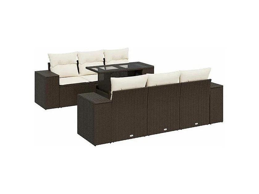 Salon de jardin avec coussins 7 pcs marron résine tressée