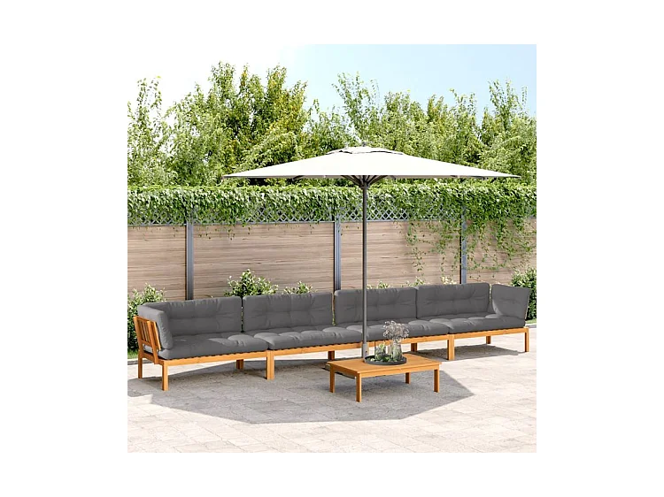 Salon palette de jardin avec coussins 5pcs bois d'acacia massif