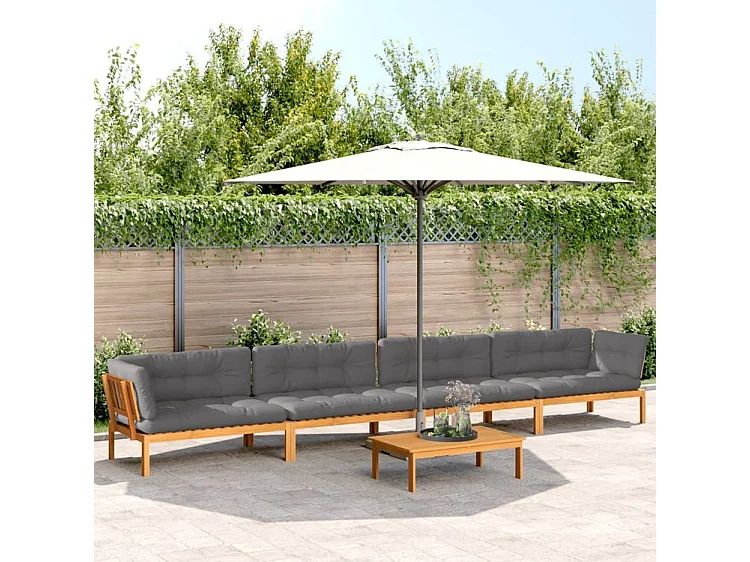 Salon palette de jardin avec coussins 5pcs bois d'acacia massif