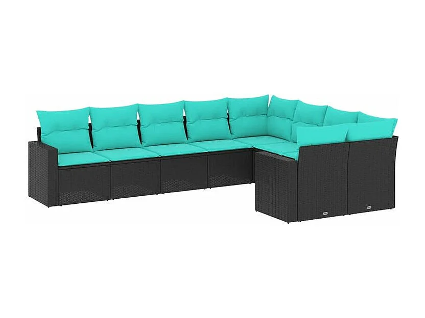 Salon de jardin 9 pcs avec coussins noir résine tressée