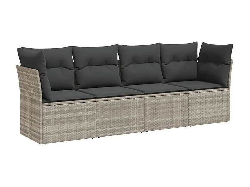 Salon de jardin 4 pcs avec coussins gris clair résine tressée