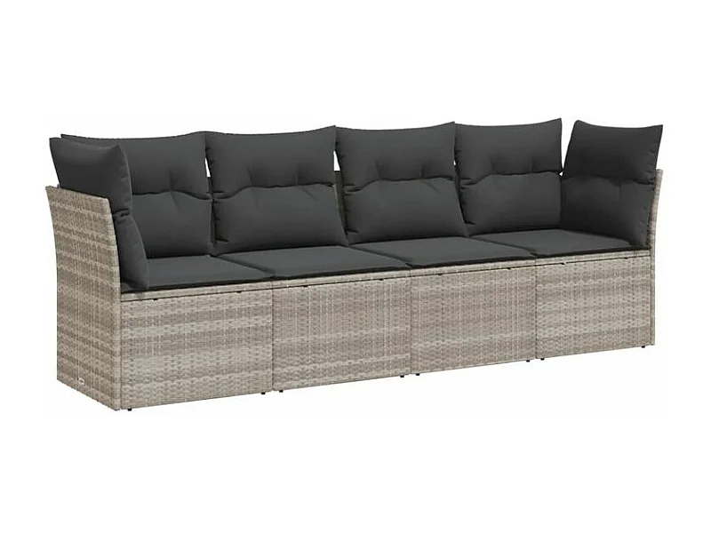 Salon de jardin 4 pcs avec coussins gris clair résine tressée