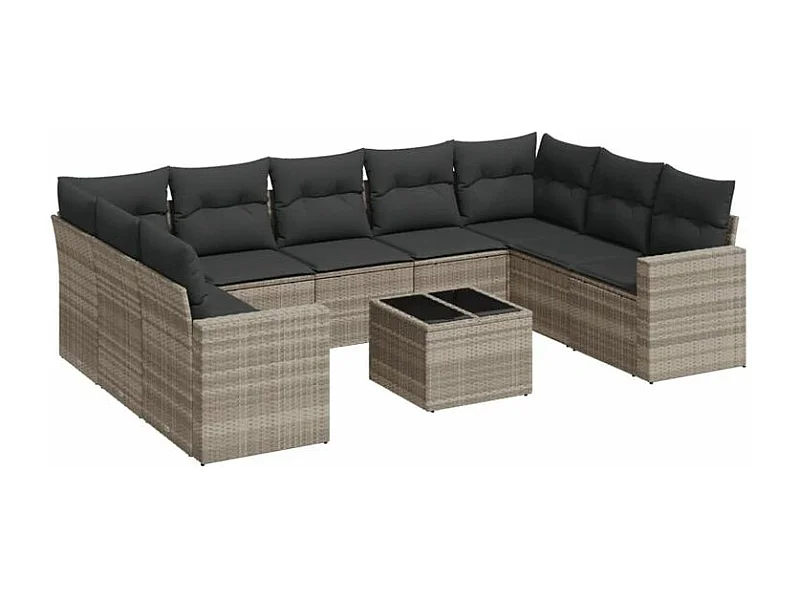 Salon de jardin avec coussins 10 pcs gris clair résine tressée