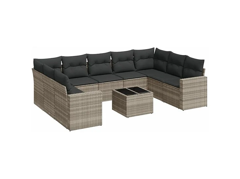 Salon de jardin avec coussins 10 pcs gris clair résine tressée