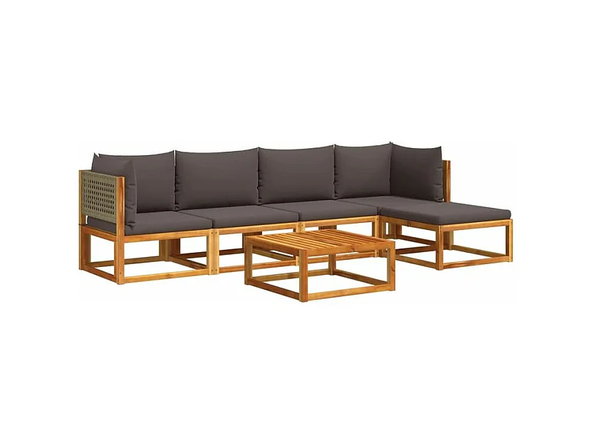 Salon de jardin avec coussins 6 pcs bois d'acacia solide