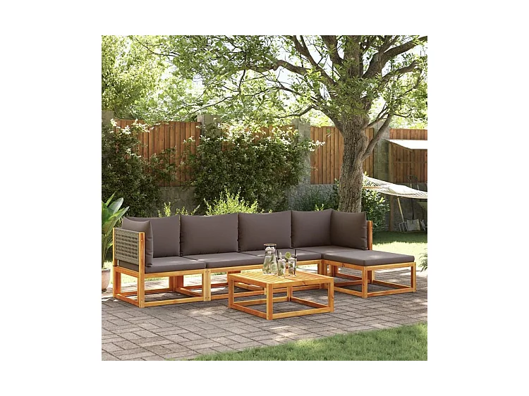 Salon de jardin avec coussins 6 pcs bois d'acacia solide