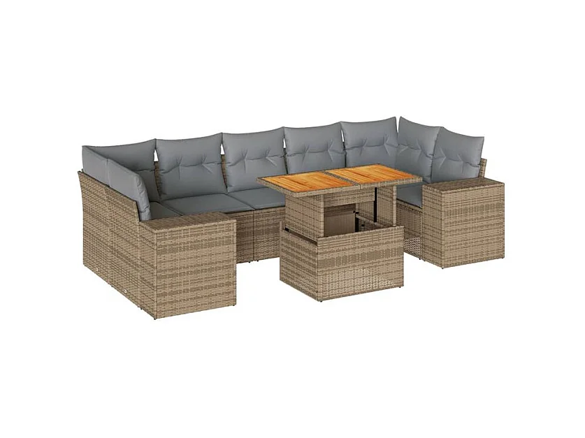Salon de jardin avec coussins 8 pcs beige résine tressée