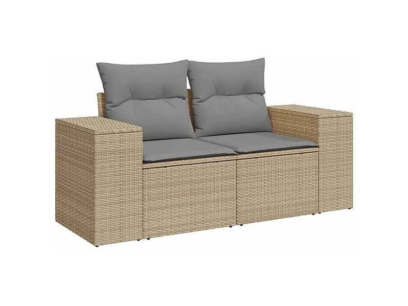 Salon de jardin avec coussins 8 pcs beige résine tressée