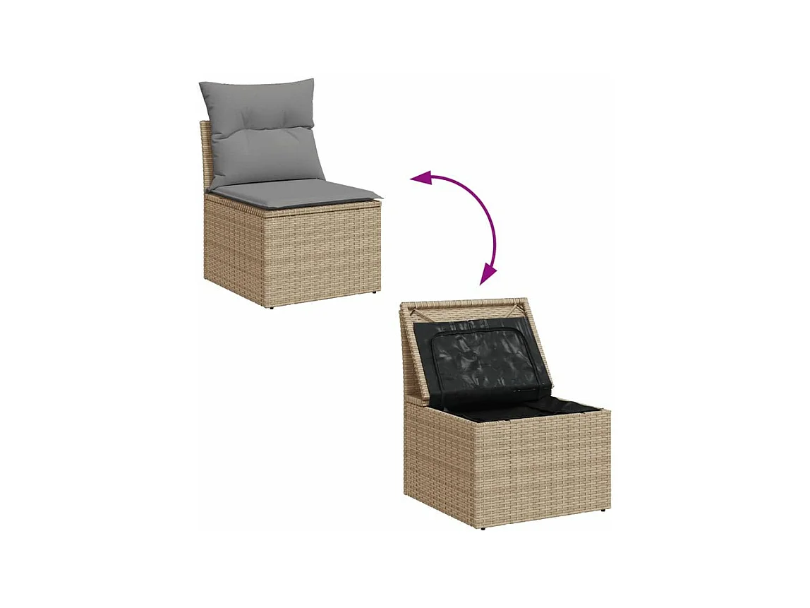 Salon de jardin avec coussins 8 pcs beige résine tressée