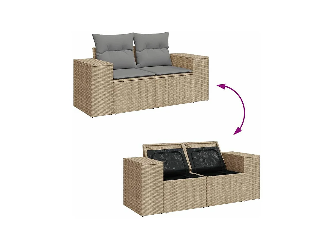 Salon de jardin avec coussins 8 pcs beige résine tressée