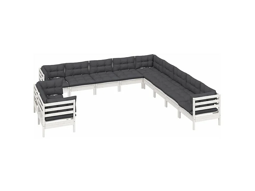 Salon de jardin 11 pcs avec coussins blanc bois de pin massif