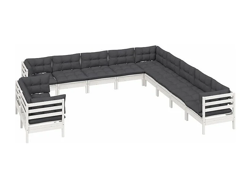 Salon de jardin 11 pcs avec coussins blanc bois de pin massif