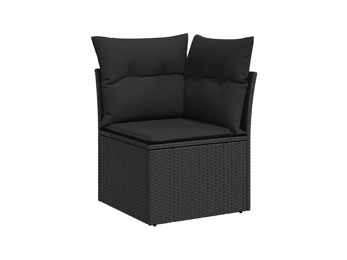 Salon de jardin 8 pcs avec coussins noir résine tressée