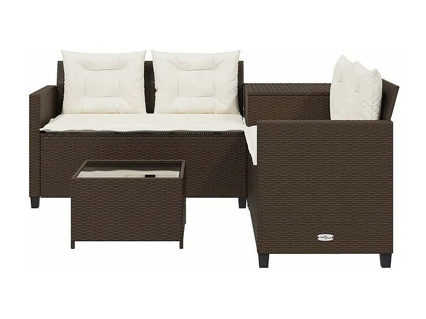 Canapé de jardin avec table et coussins en forme de L marron