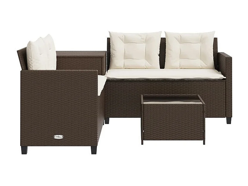 Canapé de jardin avec table et coussins en forme de L marron