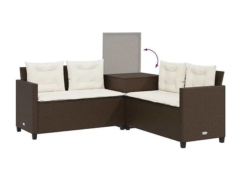 Canapé de jardin avec table et coussins en forme de L marron