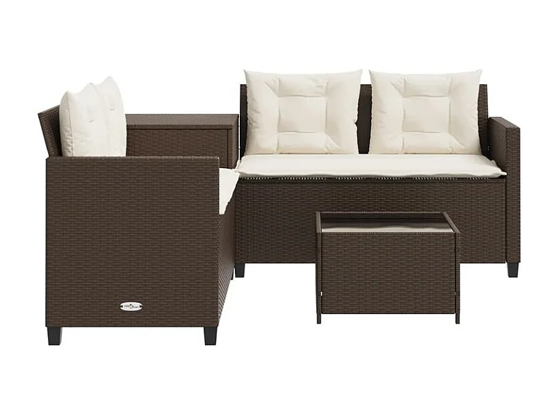 Canapé de jardin avec table et coussins en forme de L marron