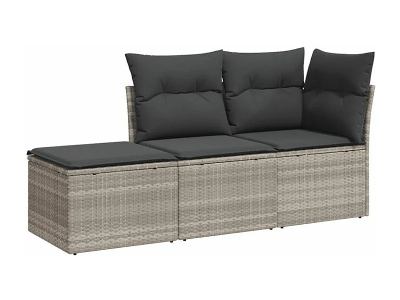 Salon de jardin avec coussins 3 pcs gris clair résine tressée