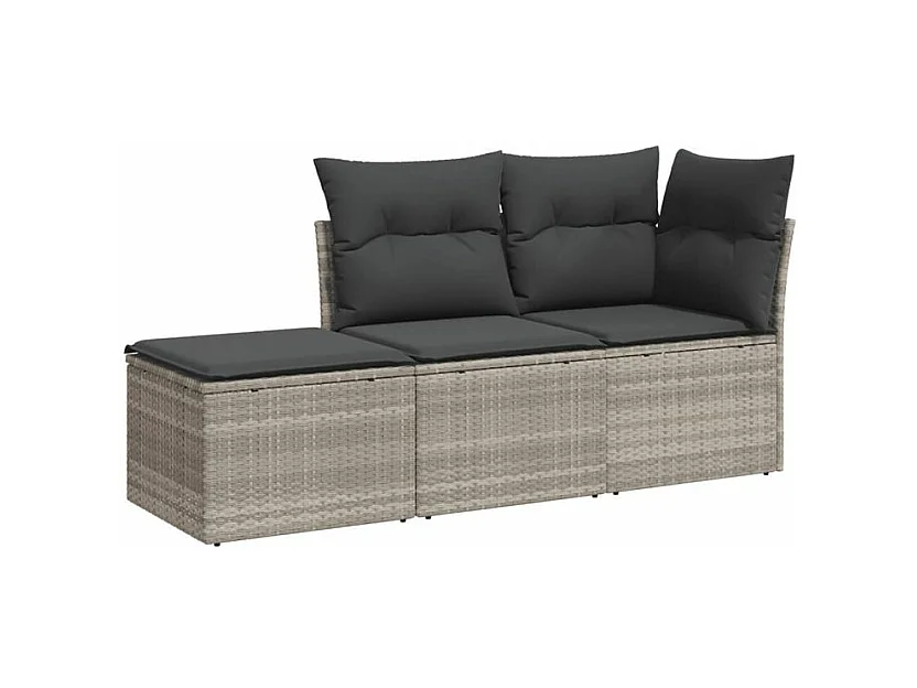 Salon de jardin avec coussins 3 pcs gris clair résine tressée