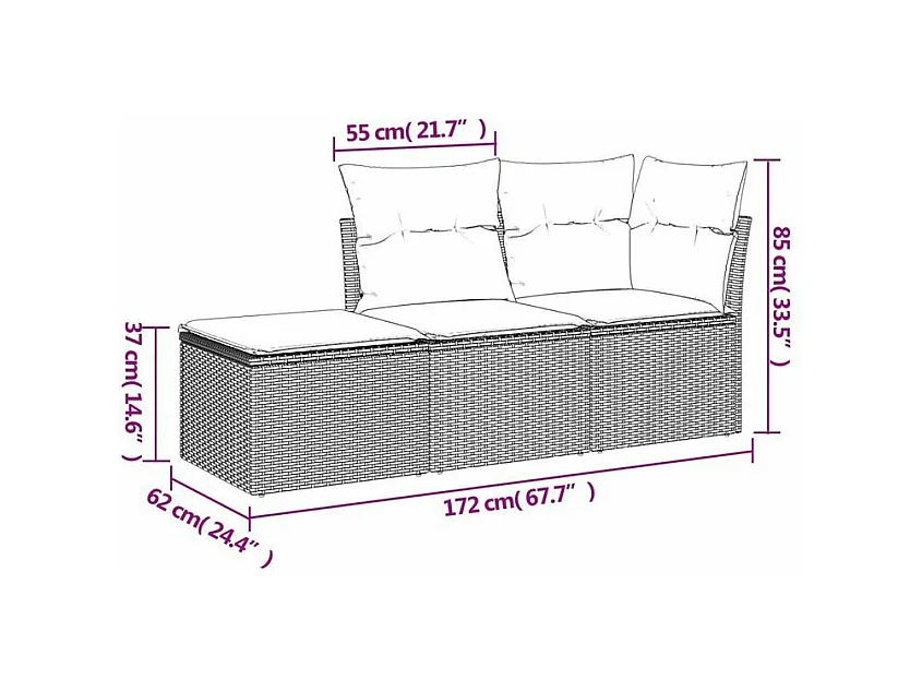 Salon de jardin avec coussins 3 pcs gris clair résine tressée