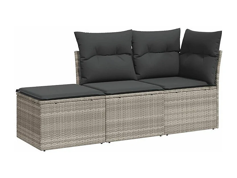 Salon de jardin avec coussins 3 pcs gris clair résine tressée