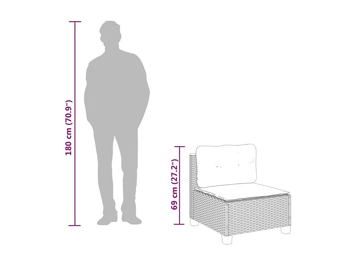 Salon de jardin 7 pcs avec coussins noir résine tressée