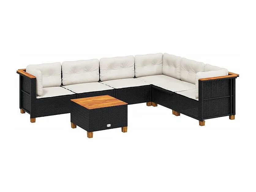 Salon de jardin 7 pcs avec coussins noir résine tressée