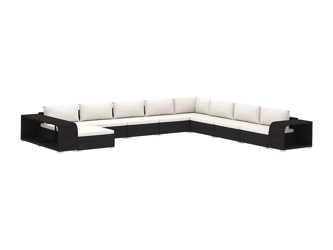 Salon de jardin 11 pcs avec coussins Résine tressée Noir 19